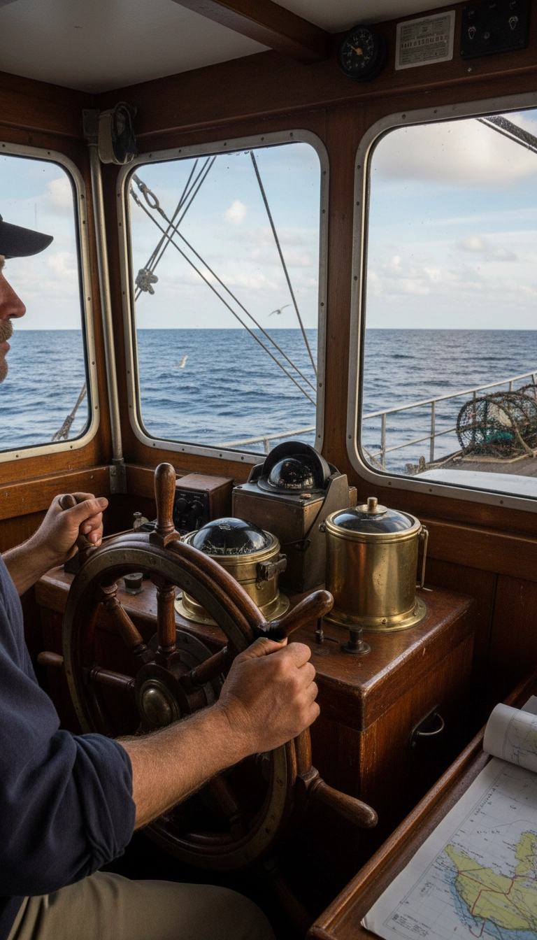 Captain steering a vessel