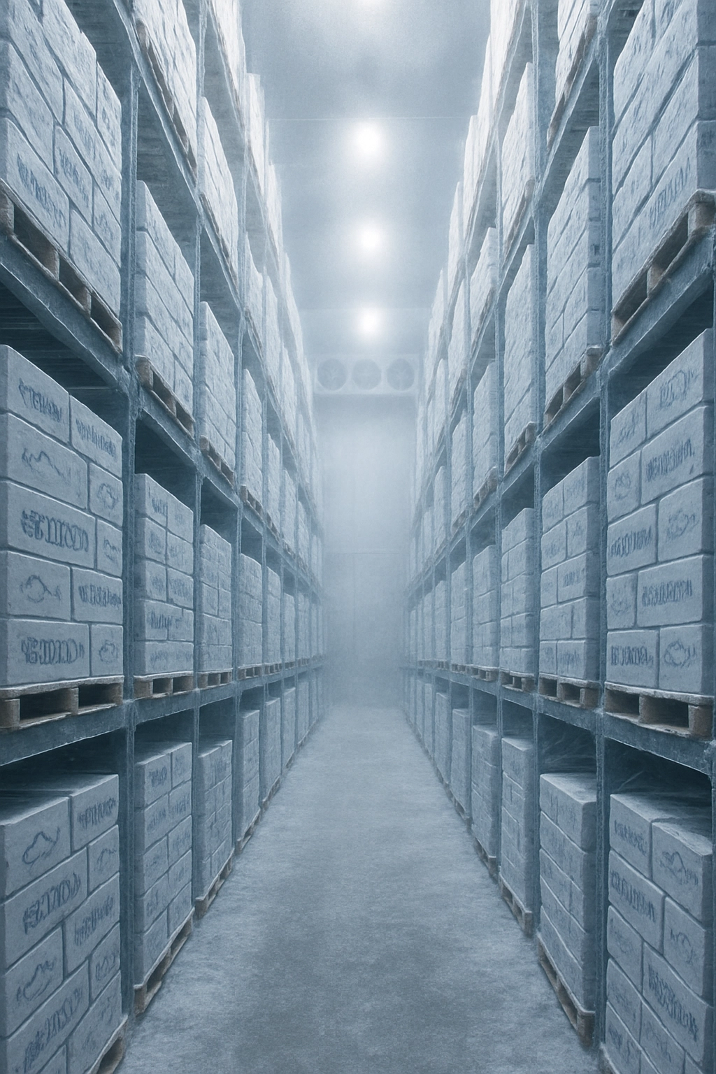 Commercial frozen storage aisle