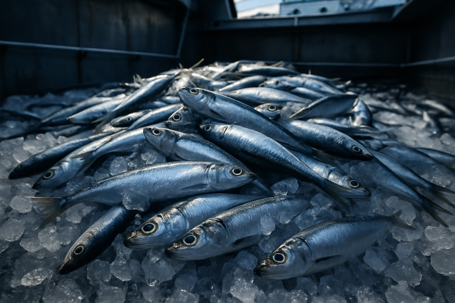 Fresh Pacific sardines on ice