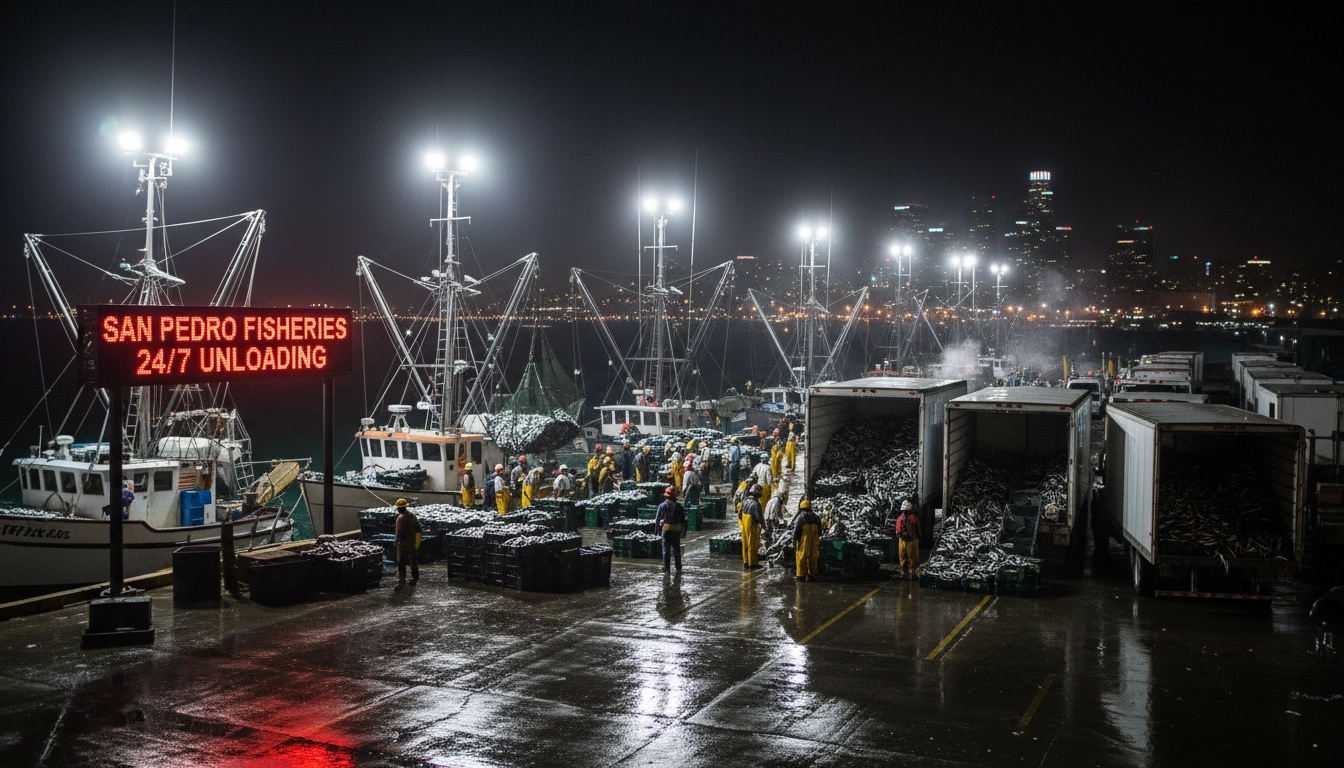 San Pedro unloading at night