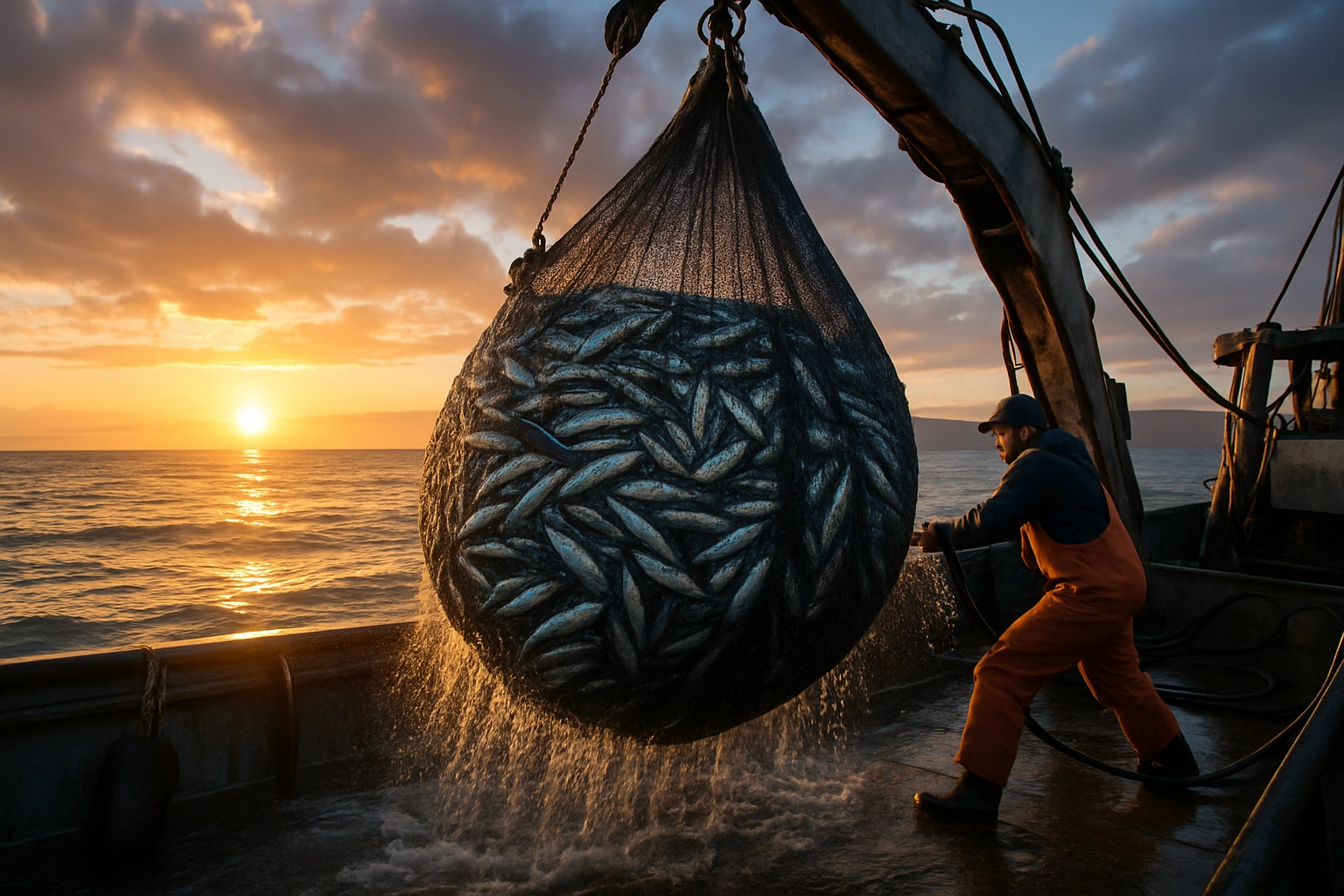 Sardine net haul close-up