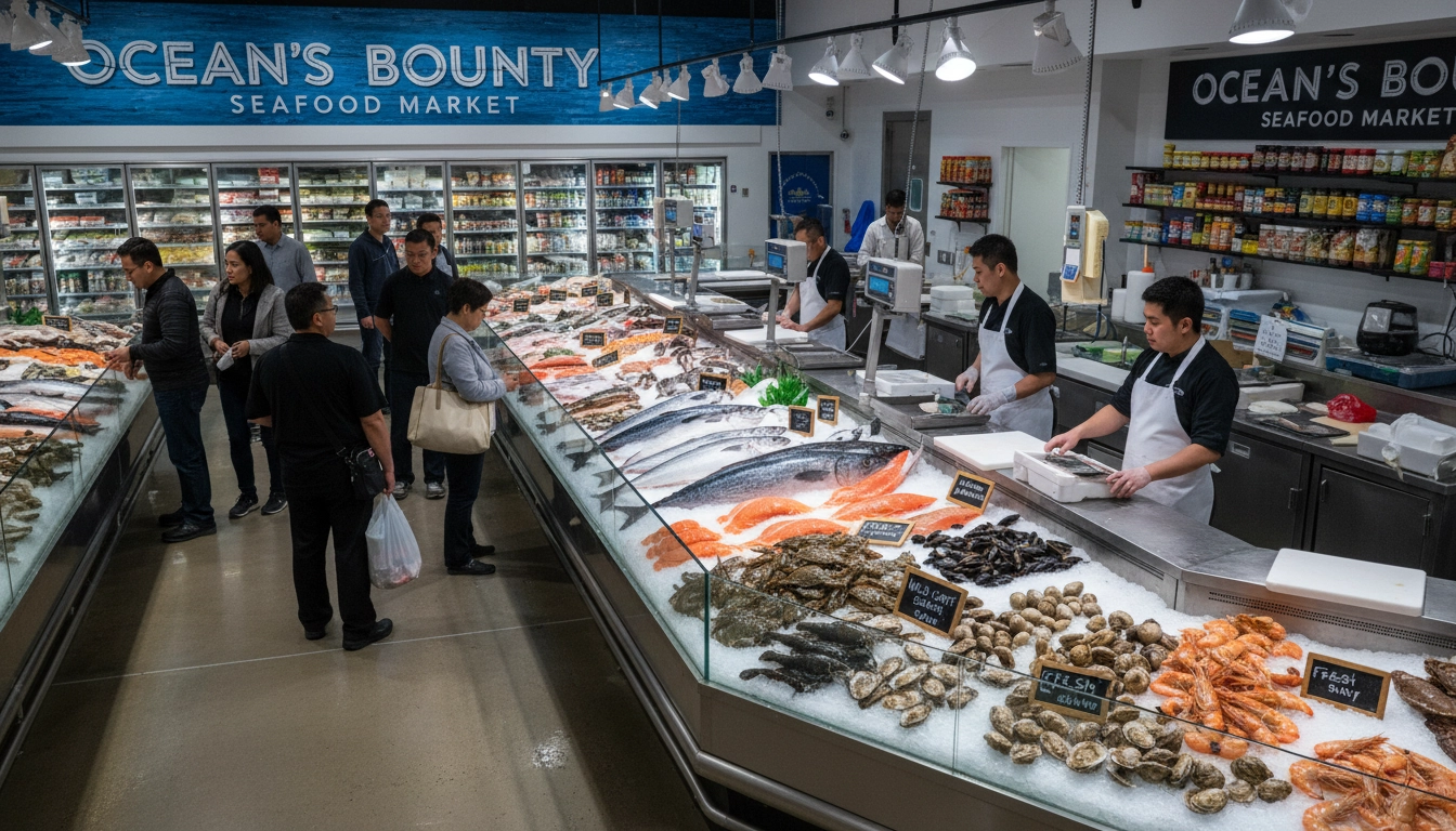 Wholesale seafood market display