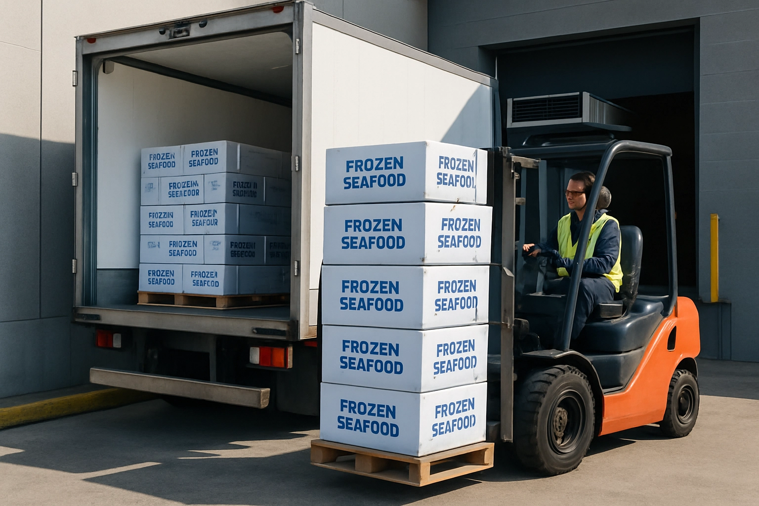 Refrigerated truck loading pallets